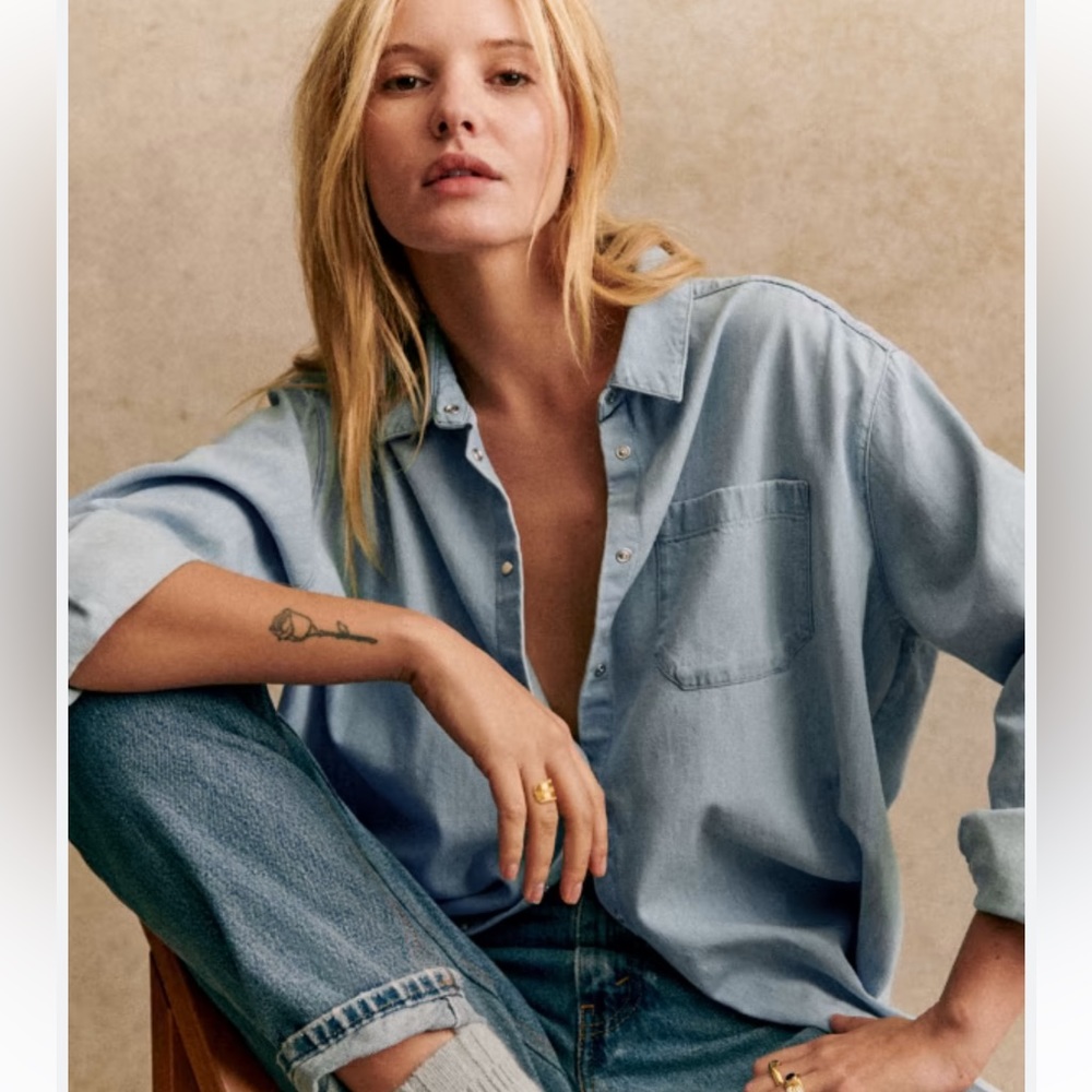 NET Sezane Max Denim Chambray Button up Shirt Top size 4